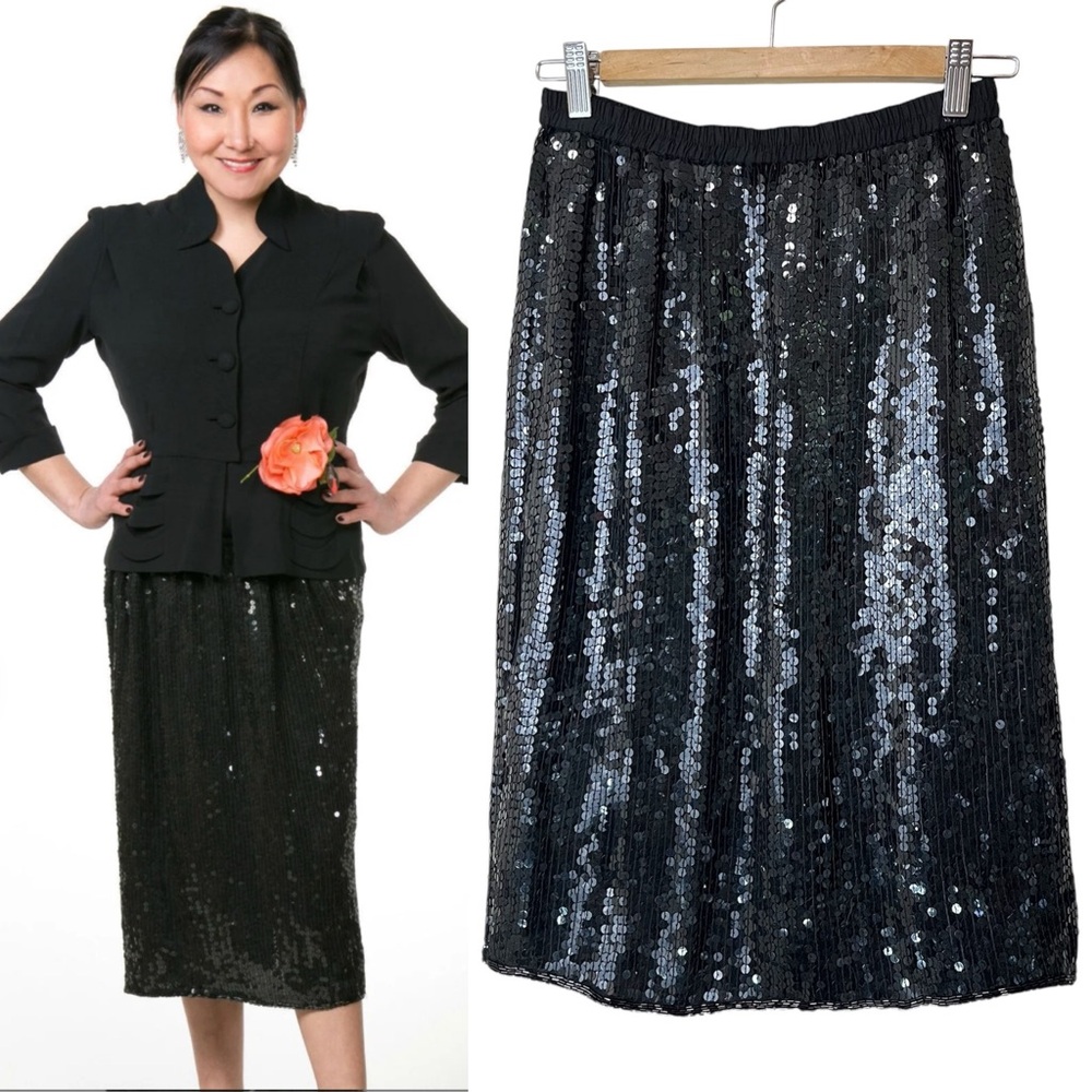 Vintage Stenay Black Sequins Midi Length Skirt